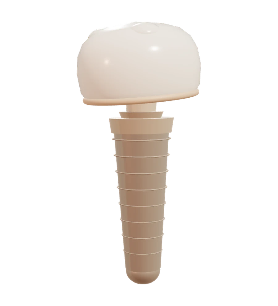 Stylised illustration of an implant, connector and crown, used for the chapter on replacing missing teeth.